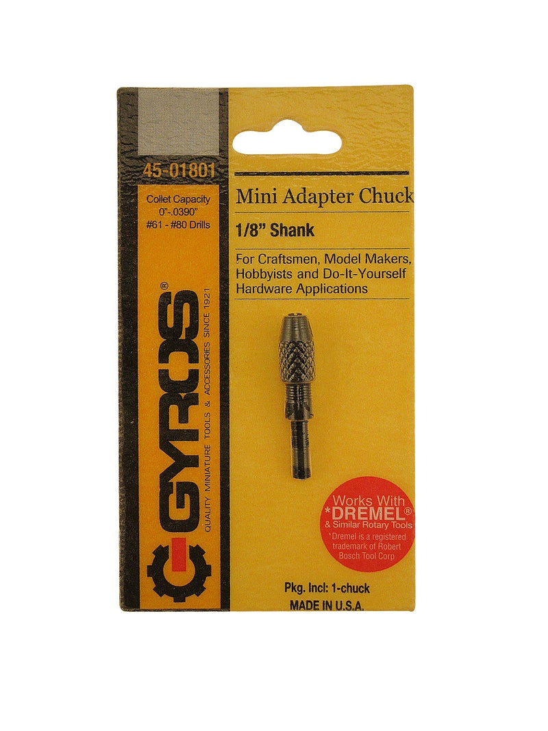 GYROS Keyless Mini Adapter Chuck, â…› - 3/16 Inch Straight Shank w/3 Collets, Small Drill Bit Adapter Chuck sized 0 to 0.098 Inch for Micro Drill Bits #61-#80, Micro Drill Chuck for Dremel & Power Tools - Image 2